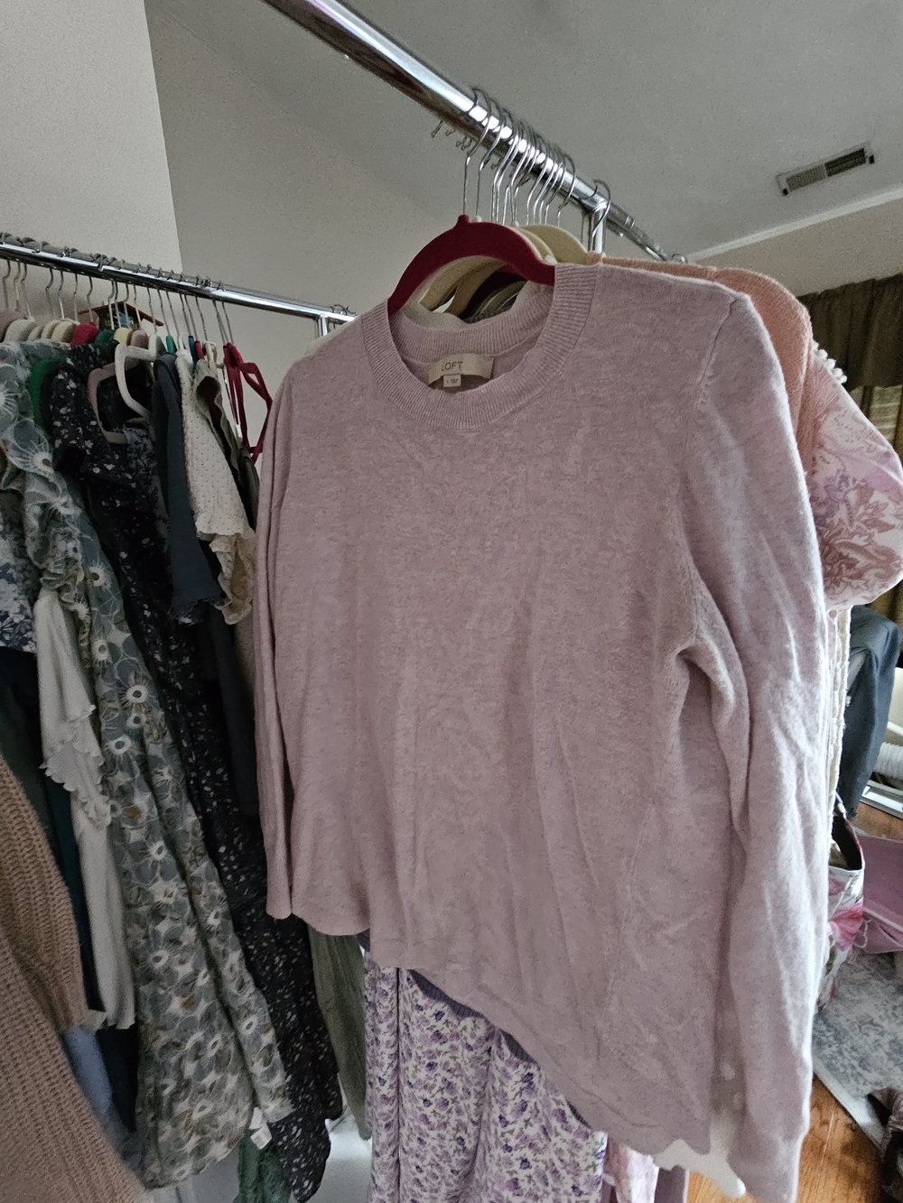 LOFT Light Mauve Ribbed Crewneck Sweater